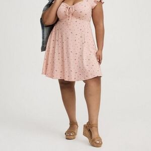 Torrid Light Pink Mini Dress with Floral Pattern, Super Soft, Size 0X